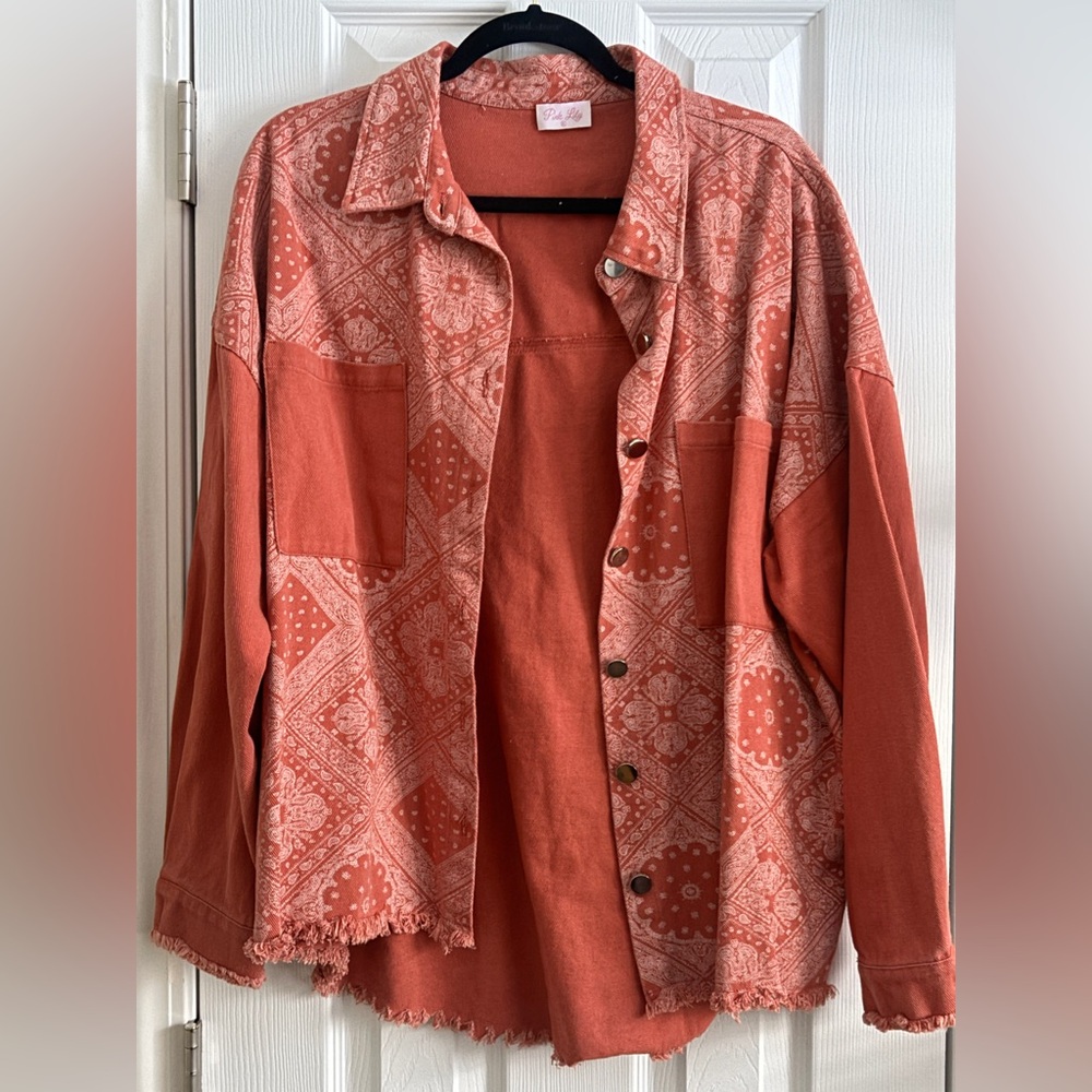 Pink Lily Orange Bandana Patterned Jacket - Picture 1 of 4
